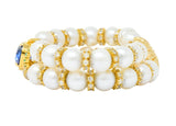 Vintage 35.50 CTW Sapphire Emerald Diamond Pearl 18 Karat Gold Heart Bracelet - Wilson's Estate Jewelry