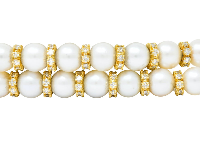 Vintage 35.50 CTW Sapphire Emerald Diamond Pearl 18 Karat Gold Heart Bracelet - Wilson's Estate Jewelry
