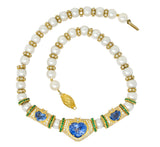 Vintage 35.50 CTW Sapphire Emerald Diamond Pearl 18 Karat Gold Heart Necklace - Wilson's Estate Jewelry