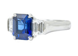 Vintage 4.02 CTW Royal Blue Sapphire Diamond Platinum Three Stone Ring Wilson's Estate Jewelry