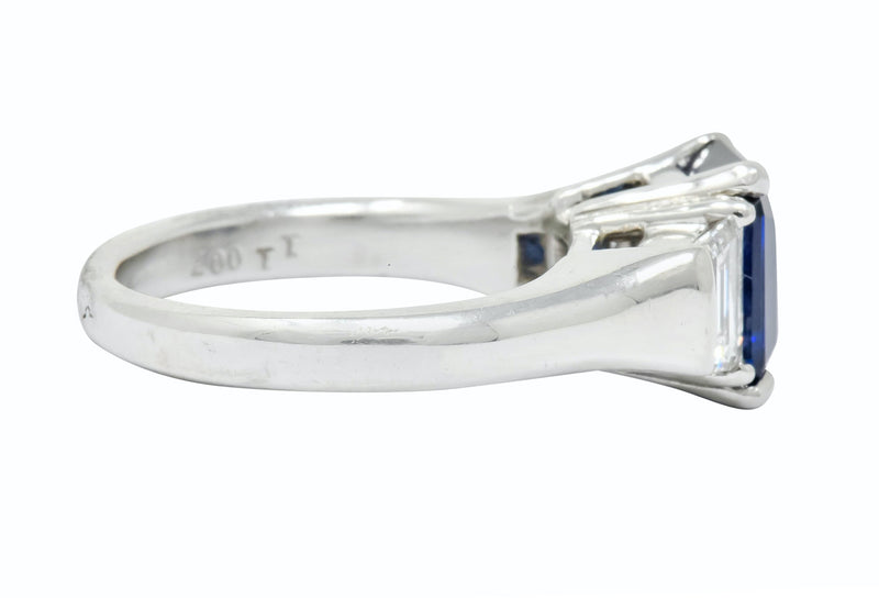 Vintage 4.02 CTW Royal Blue Sapphire Diamond Platinum Three Stone Ring Wilson's Estate Jewelry