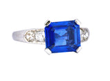Vintage 4.11 CTW Unheated Ceylon Sapphire & Diamond Palladium Alternative Ring AGL Wilson's Estate Jewelry