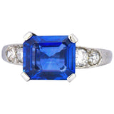 Vintage 4.11 CTW Unheated Ceylon Sapphire & Diamond Palladium Alternative Ring AGL Wilson's Estate Jewelry