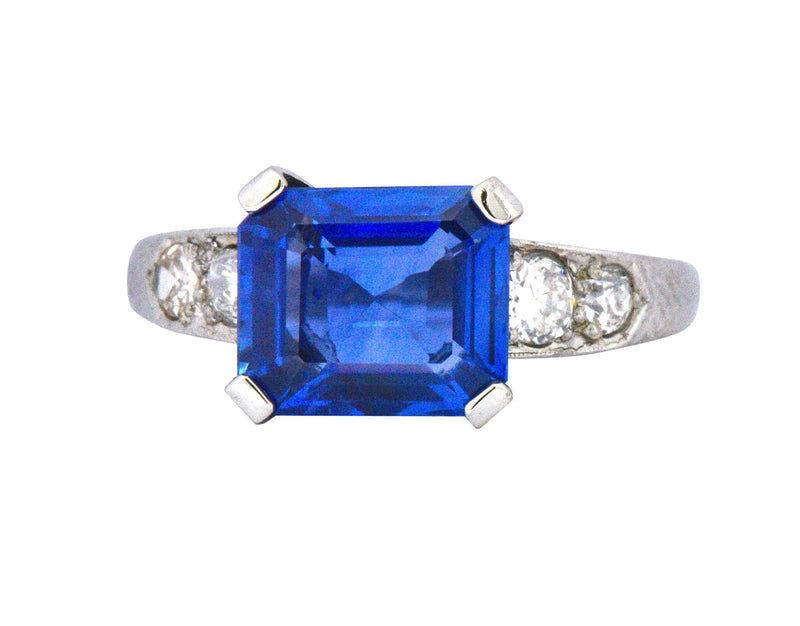 Vintage 4.11 CTW Unheated Ceylon Sapphire & Diamond Palladium Alternative Ring AGL Wilson's Estate Jewelry
