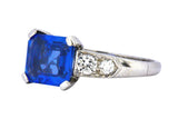 Vintage 4.11 CTW Unheated Ceylon Sapphire & Diamond Palladium Alternative Ring AGL Wilson's Estate Jewelry