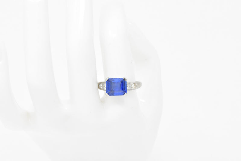 Vintage 4.11 CTW Unheated Ceylon Sapphire & Diamond Palladium Alternative Ring AGL Wilson's Estate Jewelry