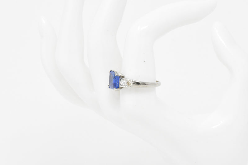 Vintage 4.11 CTW Unheated Ceylon Sapphire & Diamond Palladium Alternative Ring AGL Wilson's Estate Jewelry