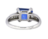 Vintage 4.11 CTW Unheated Ceylon Sapphire & Diamond Palladium Alternative Ring AGL Wilson's Estate Jewelry