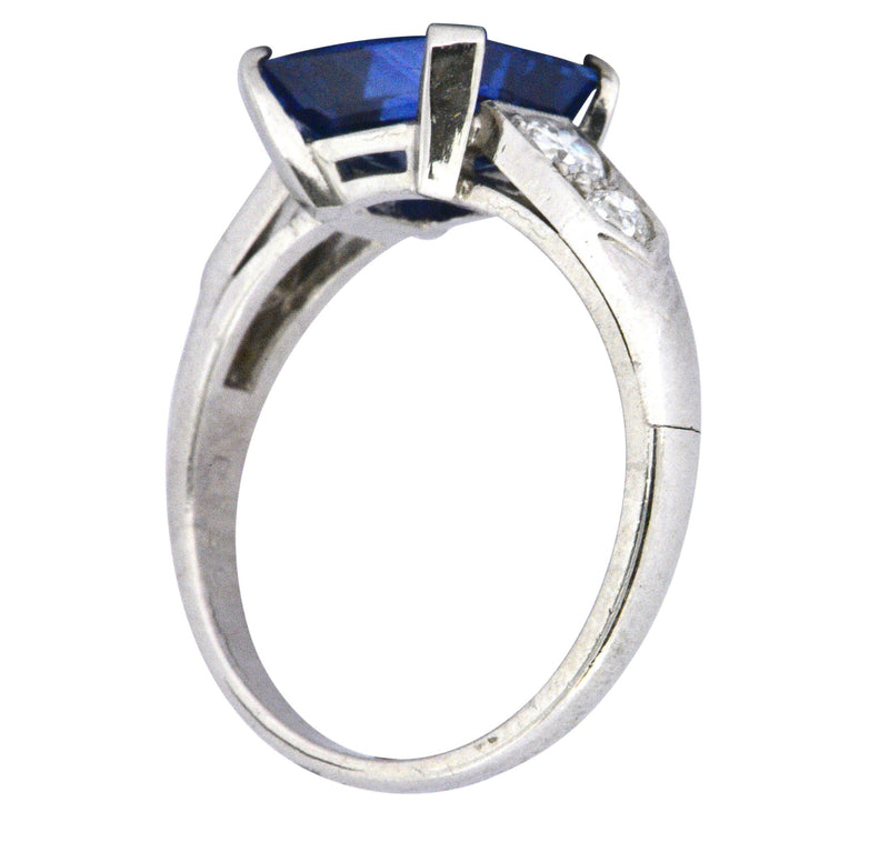 Vintage 4.11 CTW Unheated Ceylon Sapphire & Diamond Palladium Alternative Ring AGL Wilson's Estate Jewelry