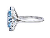 Vintage 4.14 CTW Aquamarine Diamond Sapphire 18 Karat White Gold Cluster Ring - Wilson's Estate Jewelry