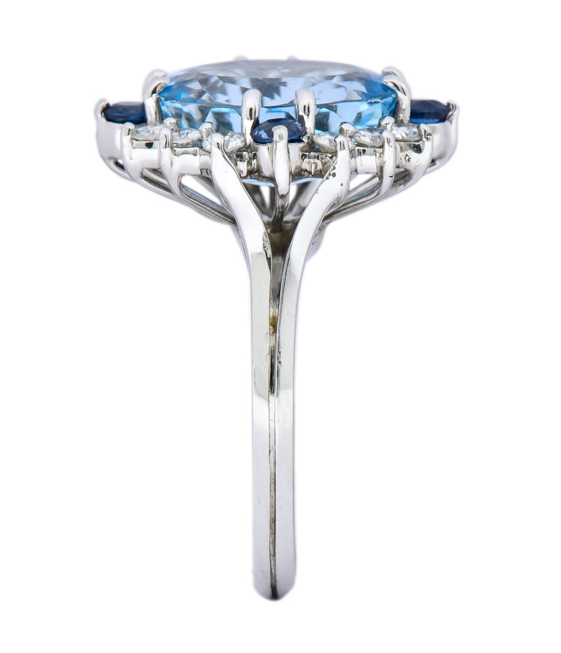 Vintage 4.14 CTW Aquamarine Diamond Sapphire 18 Karat White Gold Cluster Ring - Wilson's Estate Jewelry