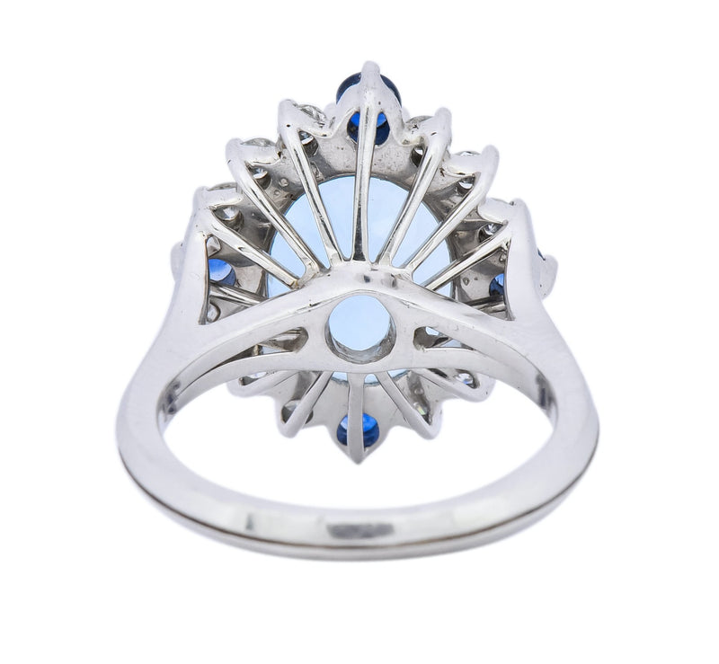 Vintage 4.14 CTW Aquamarine Diamond Sapphire 18 Karat White Gold Cluster Ring - Wilson's Estate Jewelry
