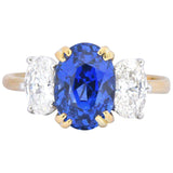 Vintage 4.22 CTW No Heat Natural Sapphire Diamond 18 Karat Gold Ring AGL Wilson's Estate Jewelry