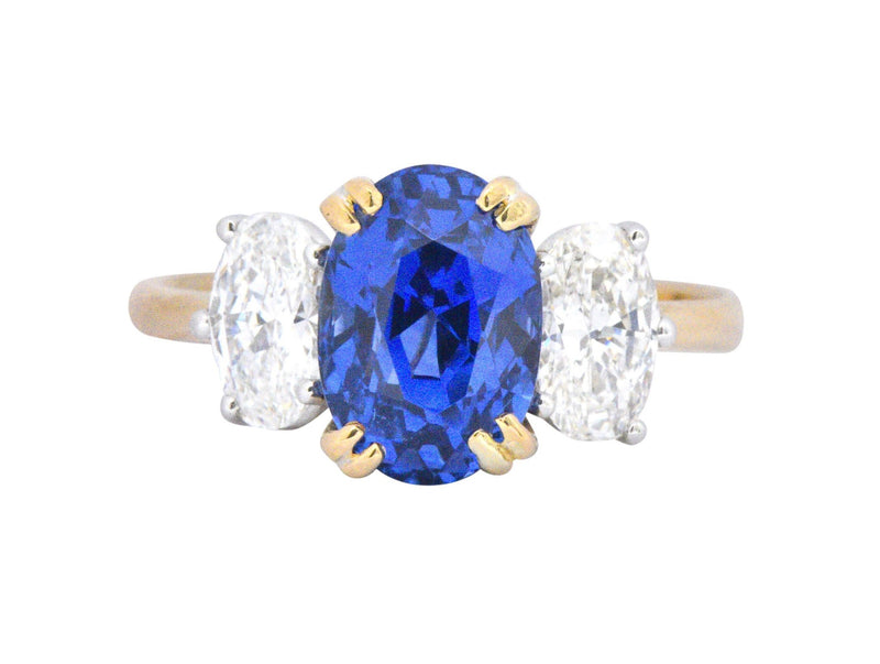 Vintage 4.22 CTW No Heat Natural Sapphire Diamond 18 Karat Gold Ring AGL Wilson's Estate Jewelry