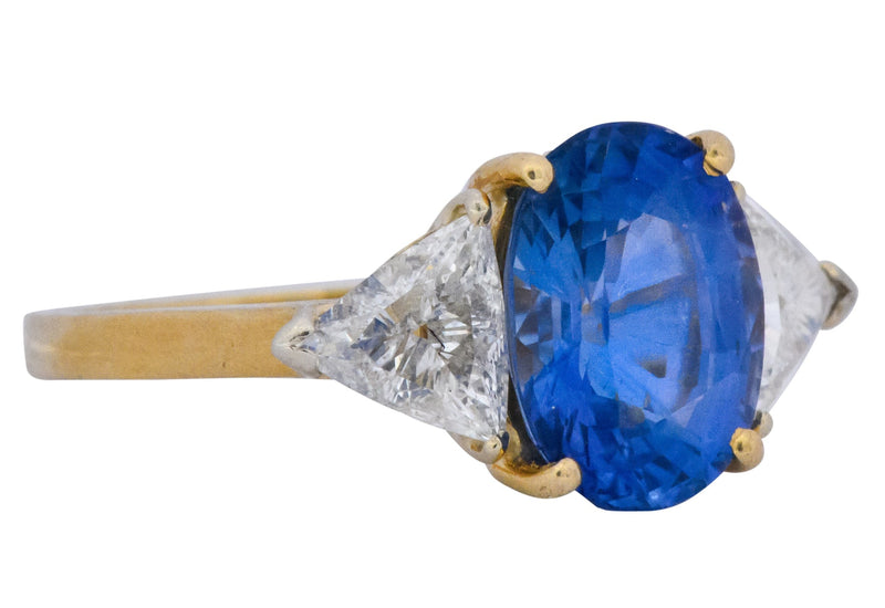 Vintage 6.80 CTW Ceylon Sapphire Diamond 18 Karat Gold Ring GIA Wilson's Estate Jewelry