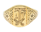 Vintage 9 Karat Yellow Gold British Signet Unisex Monogram Ring - Wilson's Estate Jewelry