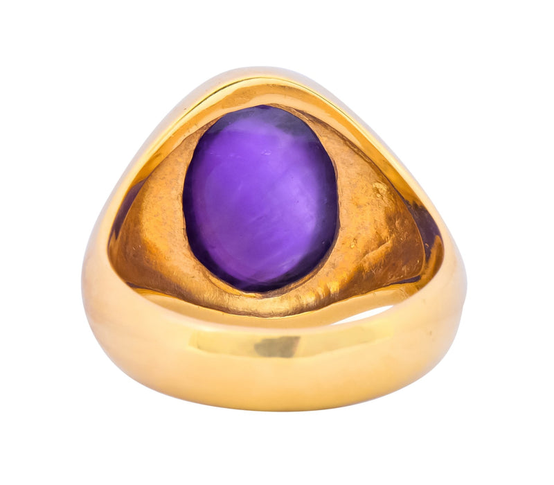 Vintage Amethyst 14 Karat Yellow Gold Cabochon Unisex Ring - Wilson's Estate Jewelry