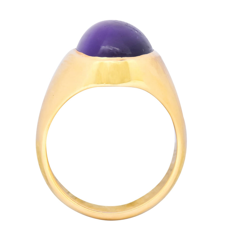 Vintage Amethyst 14 Karat Yellow Gold Cabochon Unisex Ring - Wilson's Estate Jewelry