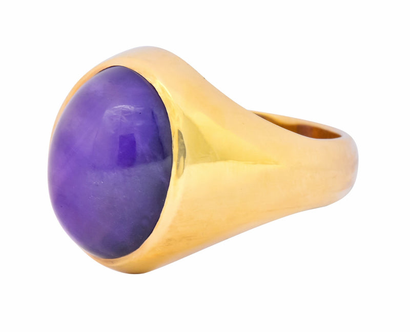 Vintage Amethyst 14 Karat Yellow Gold Cabochon Unisex Ring - Wilson's Estate Jewelry