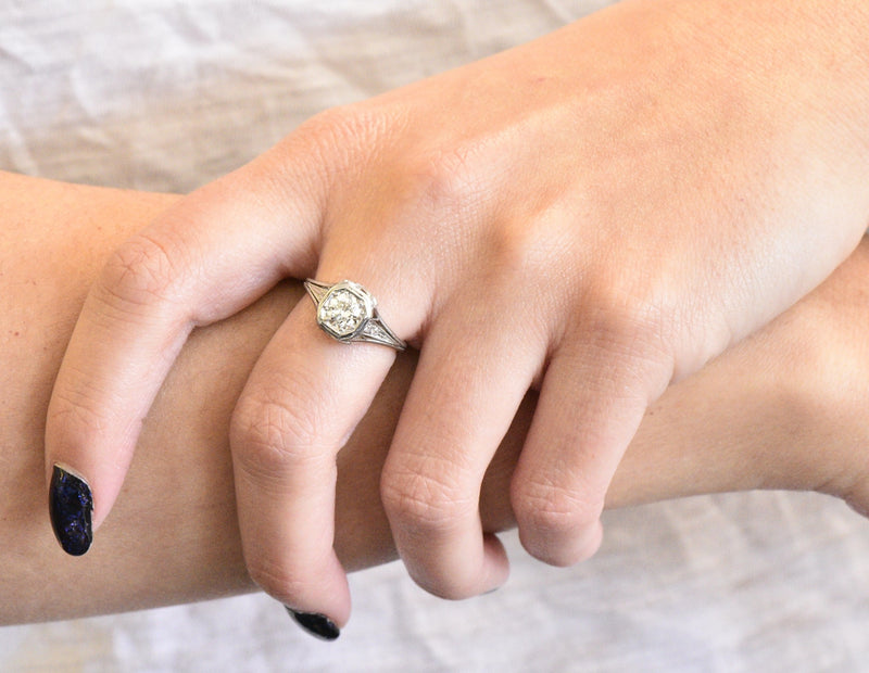 Vintage Art Deco 0.73 CTW Diamond Platinum Engagement Ring Wilson's Estate Jewelry