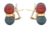 Vintage Carnelian Bloodstone 14 Karat Gold Square Ball Earrings Circa 1980s - Wilson's Estate Jewelry