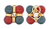 Vintage Carnelian Bloodstone 14 Karat Gold Square Ball Earrings Circa 1980s - Wilson's Estate Jewelry