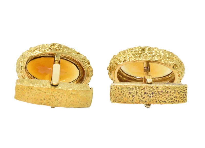 Vintage Citrine Cabochon 18 Karat Gold Men's Cufflinks Wilson's Estate Jewelry