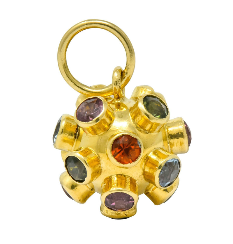 Vintage Citrine Garnet Multi-Gem 18 Karat Gold Sputnik Satellite Charm - Wilson's Estate Jewelry