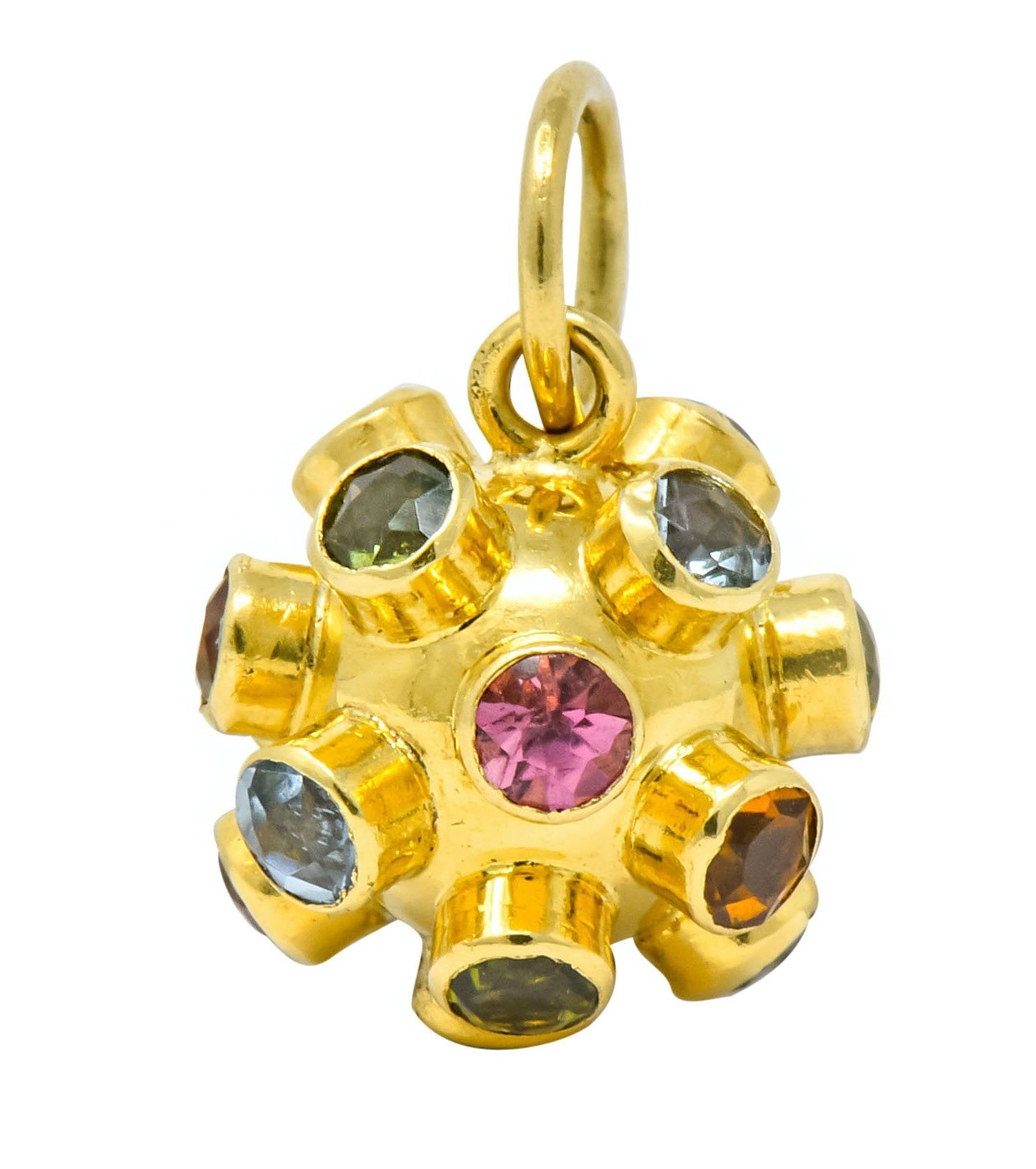 Vintage Citrine Garnet Multi-Gem 18 Karat Gold Sputnik Satellite Charm - Wilson's Estate Jewelry