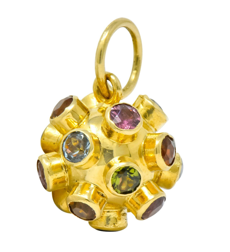 Vintage Citrine Garnet Multi-Gem 18 Karat Gold Sputnik Satellite Charm - Wilson's Estate Jewelry