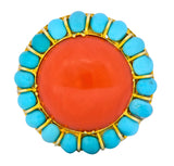 Vintage Coral Turquoise 14 Karat Gold Cluster Ring Circa 1960 - Wilson's Estate Jewelry
