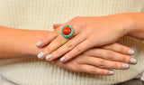 Vintage Coral Turquoise 14 Karat Gold Cluster Ring Circa 1960 - Wilson's Estate Jewelry