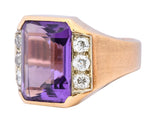 Vintage Emerald Cut Amethyst Diamond 14 Karat Gold Statement Ring - Wilson's Estate Jewelry
