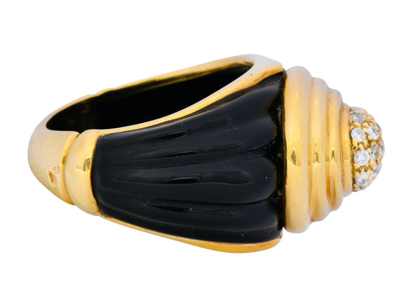 Vintage Fine French Diamond Onyx 18 Karat Gold Ring - Wilson's Estate Jewelry