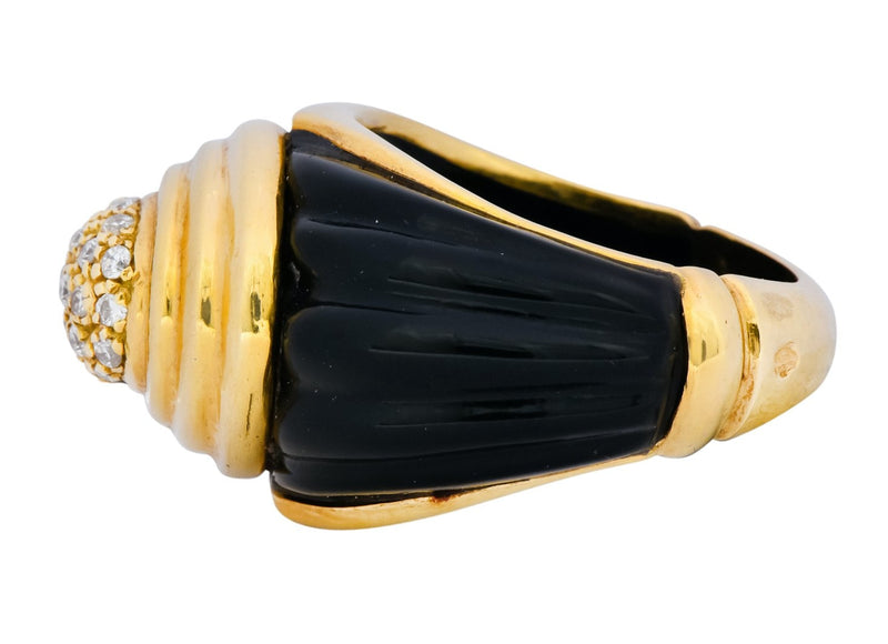 Vintage Fine French Diamond Onyx 18 Karat Gold Ring - Wilson's Estate Jewelry