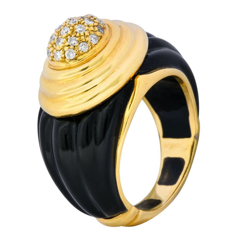 Vintage Fine French Diamond Onyx 18 Karat Gold Ring - Wilson's Estate Jewelry