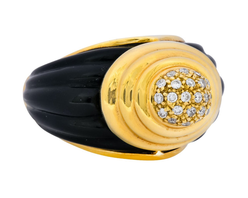 Vintage Fine French Diamond Onyx 18 Karat Gold Ring - Wilson's Estate Jewelry