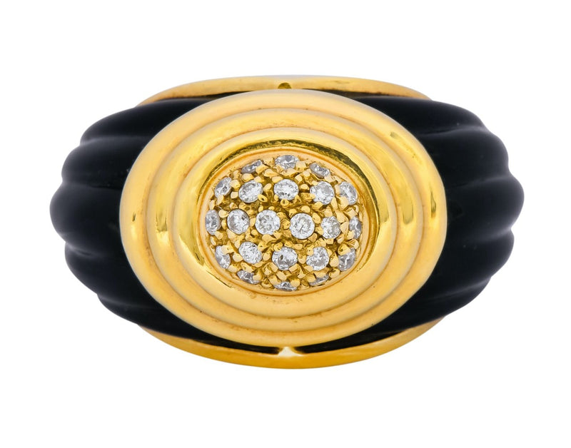 Vintage Fine French Diamond Onyx 18 Karat Gold Ring - Wilson's Estate Jewelry