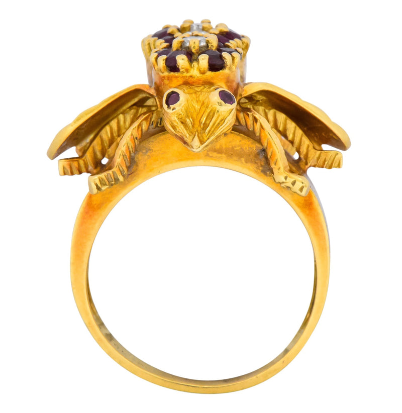 Vintage Herbert Rosenthal 0.95 CTW Diamond Ruby 18 Karat Gold Bee Ring - Wilson's Estate Jewelry