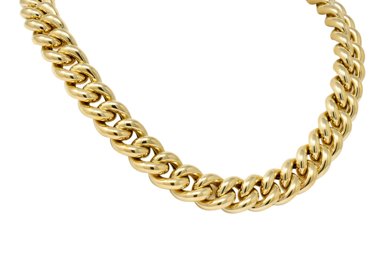 Vintage Italian 14 Karat Yellow Gold Puffed Curb Link Necklace - Wilson's Estate Jewelry