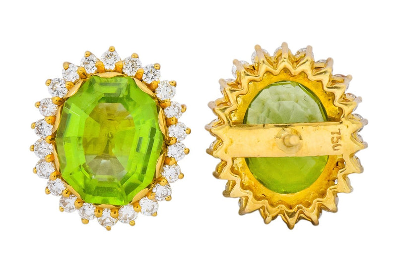 Vintage Peridot 7.90 CTW Diamond 18 Karat Gold Earrings - Wilson's Estate Jewelry