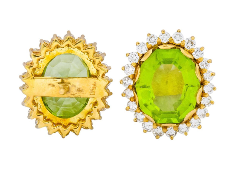 Vintage Peridot 7.90 CTW Diamond 18 Karat Gold Earrings - Wilson's Estate Jewelry