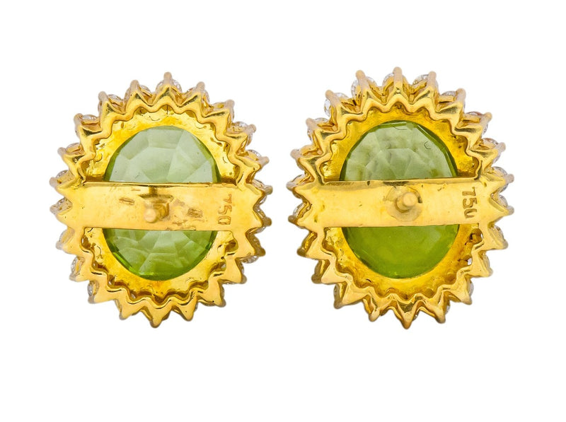 Vintage Peridot 7.90 CTW Diamond 18 Karat Gold Earrings - Wilson's Estate Jewelry