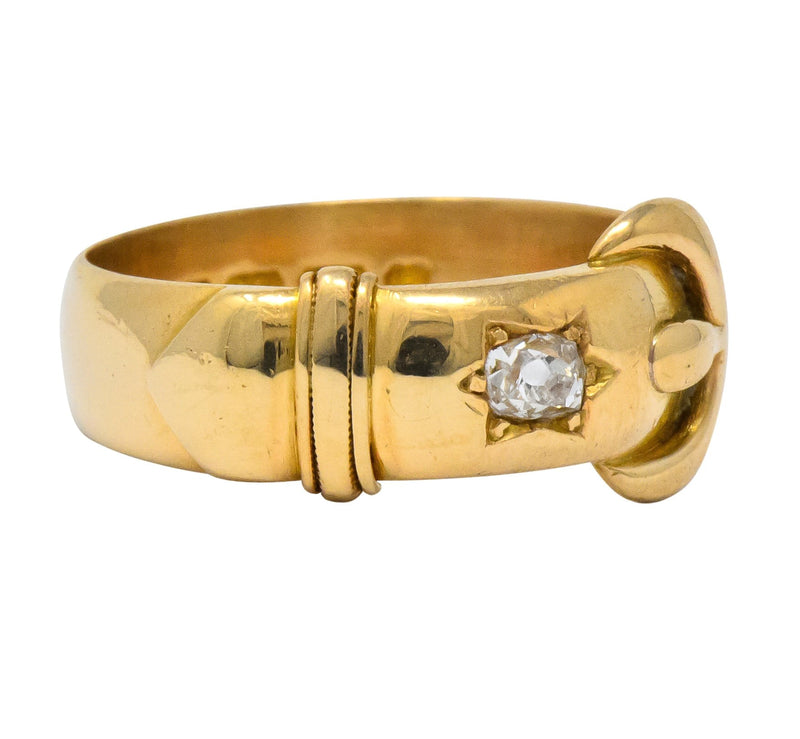 Walker & Hall Victorian Old Mine Diamond 18 Karat Gold Buckle Band Ring - Wilson's Estate Jewelry