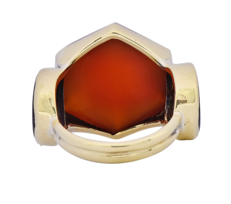 Walter Lampl Art Deco Carnelian Onyx 14 Karat Gold Cocktail Ring Circa 1930's - Wilson's Estate Jewelry