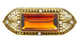 Walton & Co. Art Deco 10.46 CTW Citrine Pearl Diamond 14 Karat Gold Brooch - Wilson's Estate Jewelry