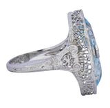 White & Co. Edwardian 4.05 CTW Aquamarine Diamond 14 Karat White Gold Ring Wilson's Estate Jewelry