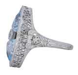 White & Co. Edwardian 4.05 CTW Aquamarine Diamond 14 Karat White Gold Ring Wilson's Estate Jewelry