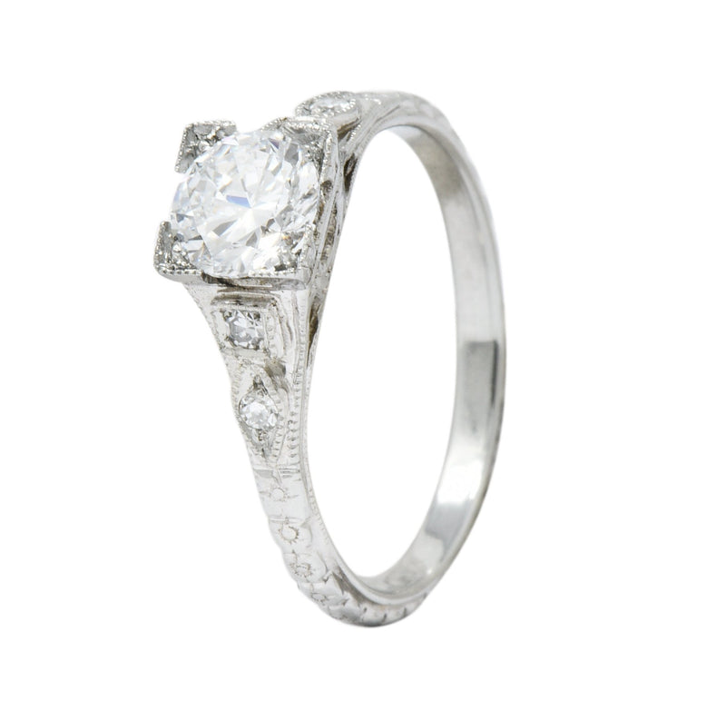 White Rose Jewelry Mfg. Co. Art Deco 0.78 CTW Diamond 18 Karat White Gold Engagement Ring GIA - Wilson's Estate Jewelry