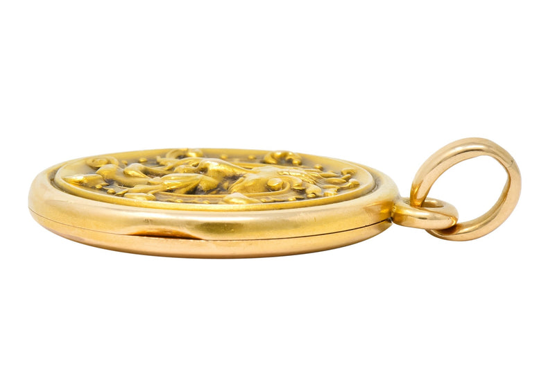 Whiteside & Blank Art Nouveau 14 Karat Gold Green Man Foliate Locket - Wilson's Estate Jewelry